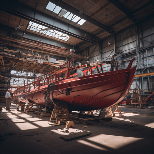 a ship being built using structural steel beams